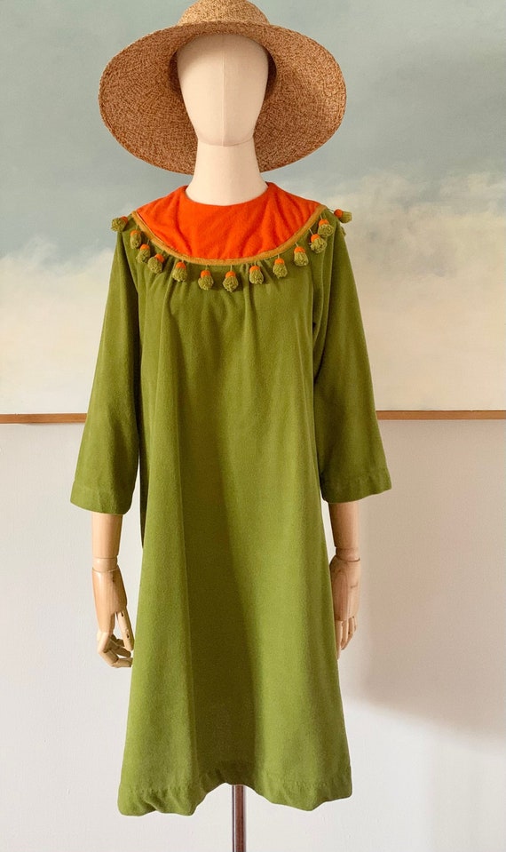 60s/70s Saks Fifth Avenue Green and Orange Fuzzy … - image 1