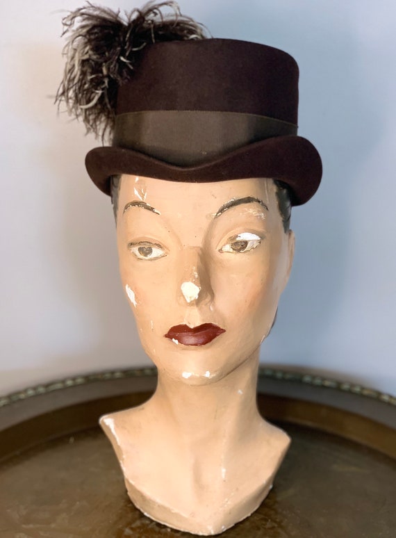 1930s/1940s Brown Felt Stetson Hat with Ostrich F… - image 5