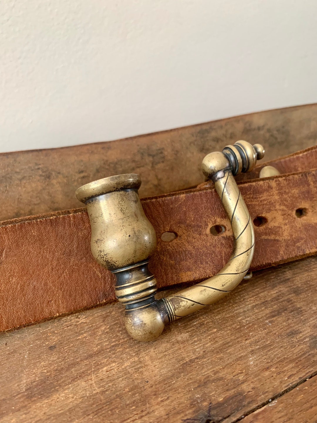 70s Brass Pipe Belt Buckle With Leather Belt Dazed and Etsy