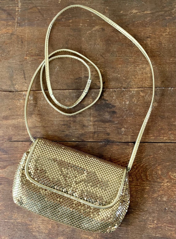 70s 80s Gold Mesh Whiting and Davis Crossbody Bag,