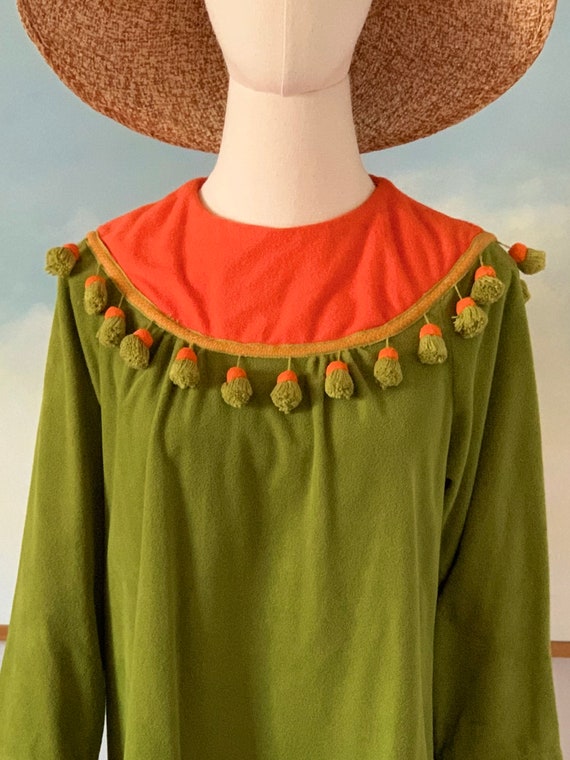 60s/70s Saks Fifth Avenue Green and Orange Fuzzy … - image 3