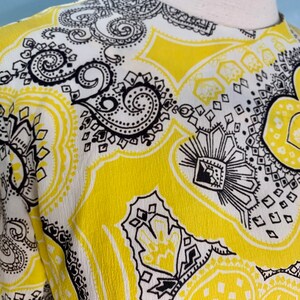 Late 60s, Early 70s Yellow and Black Paisley Mini Dress image 7