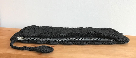1940s Black Woven Cord, Corde Clutch with Metal Z… - image 3