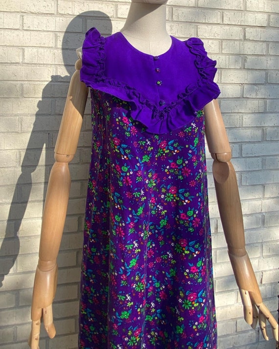 1960s Hawaiian Muu Muu dress, bright purple ruffl… - image 4