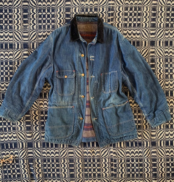 1940s/ 1950s Denim Chore Jacket, Coat with Wool Bl