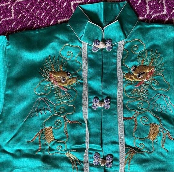 vintage 1940s cheongsam style pajamas, embroidered