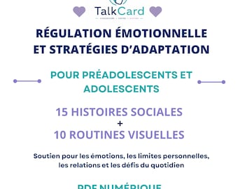 Peut inclure: Une ressource éducative numérique intitulée TalkCard avec le texte REGULATION ÉMOTIONNELLE ET STRATÉGIES D'ADAPTATION POUR PRÉADOLESCENTS ET ADOLESCENTS, 15 HISTOIRES SOCIALES, 10 ROUTINES VISUELLES et PDF NUMÉRIQUE TÉLÉCHARGEMENT IMMÉDIAT.