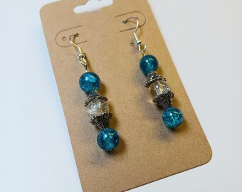 Aquamarine and Clear Crystals Dangle Earrings