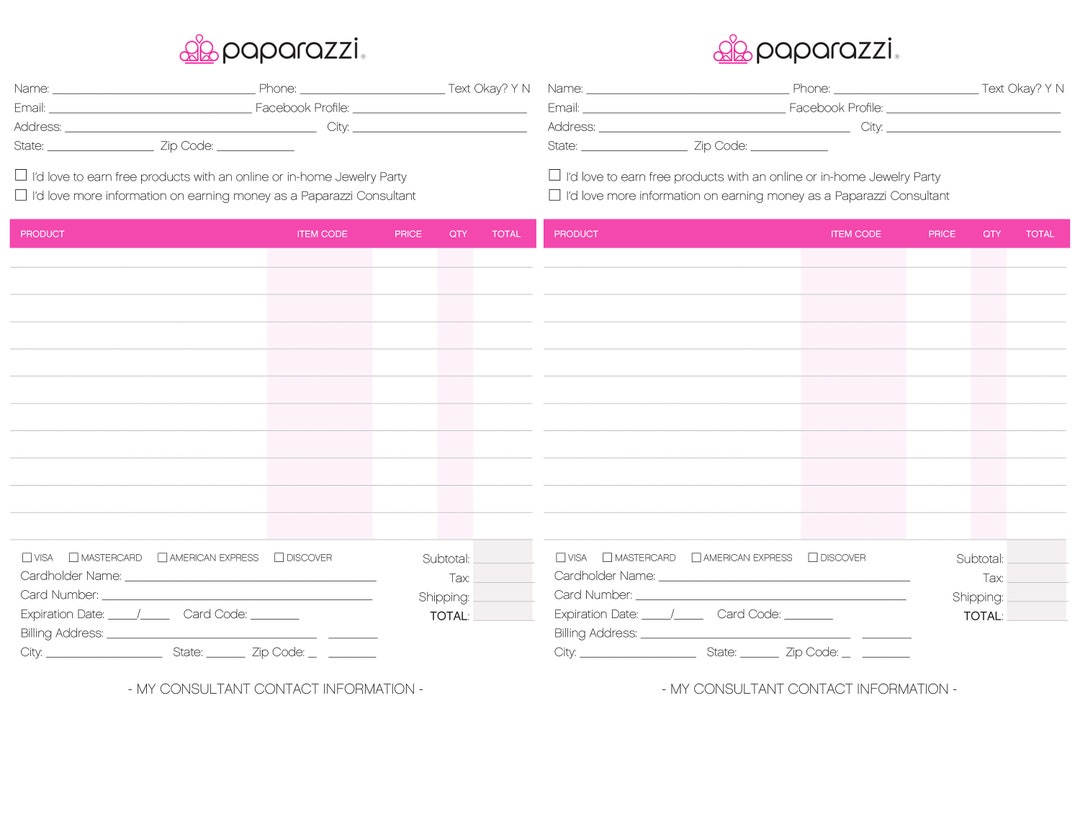 Paparazzi Order Form (instant Download) - Etsy UK