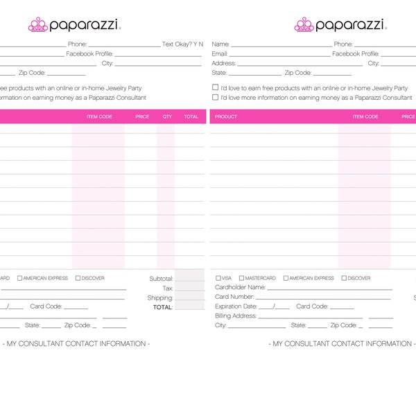 Paparazzi Order Form (Instant Download)