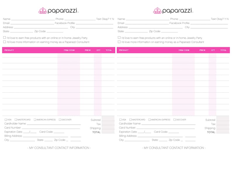 Paparazzi Order Form (instant Download) - Etsy