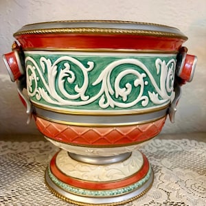 Vintage Fitz & Floyd Enchanted Holiday Ceramic Cache Pot Planter *RARE*