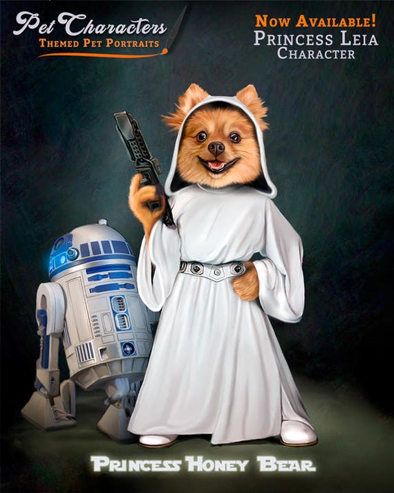 star wars princess leia pet portrait custom pet portrait star etsy