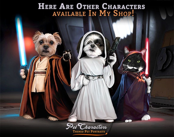 Custom Star Wars Pet Portrait Jedi Princess Leia Yoda 