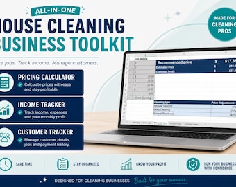 Plantilla de Excel para negocios de limpieza / Calculadora de precios, seguimiento de clientes y seguimiento de ingresos / Descarga digital