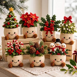 Crochet Christmas Flower Pot Decor,Christmas Plant Flowers Pot,Handmade Crochet Holiday Toy,Stocking Stuffer,Relaxing Gift,Christmas Gift