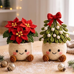 Handmade Crochet Christmas Plant Pots, Festive Holiday Decor (3.1"×5.9")