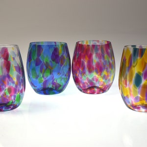 Set of 4 Stemless wine glasses. Glassware for cocktails or wine. Wine glasses. Great Gifts. Colorful glassware. Made in the USA. image 2