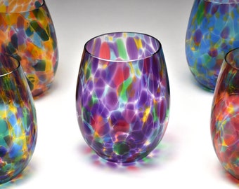 Single Stemless Wine Glass. Great Gift for Wine Lover. Colored Wine Glasses.