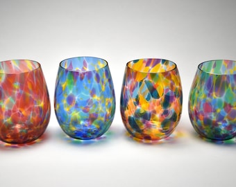 Colorful Confetti Stemless Wine Glass (Set of 4) , Made in USA