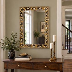 Baroque Wall Mirror, Gold Floral Mirror, Ornate Wall Mirror, Black Gold Mirror, Vintage Style Mirror, Victorian Wall Decor