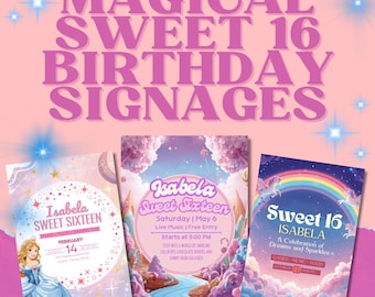 Panneau d'anniversaire Sweet 16 modifiable sur Canva - Modèle imprimable à télécharger