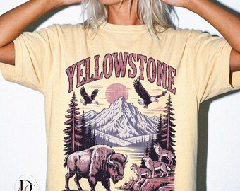 Yellowstone National Park PNG, Vintage Wildlife Graphic, Bison Wolf Eagle Mountain Design, Western Nature PNG, Instant Download