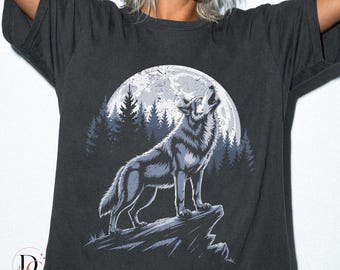 Howling Wolf PNG, Full Moon Wolf Graphic, Forest Wildlife Design, Wilderness Animal Art, Nature Lover PNG, Instant Download