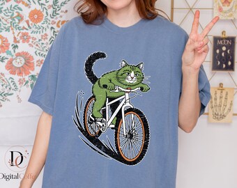 Funny Biking Cat PNG, Mountain Bike Cat Graphic, Cycling Kitty Design, Cat Lover Bicycle Art, Retro Cat PNG, Instant Download