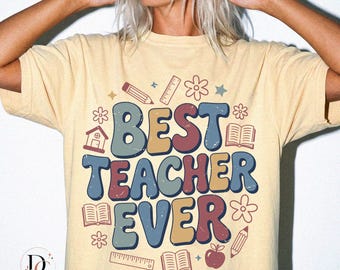 Best Teacher Ever PNG, Retro Teacher Graphic, Cute School Teacher Design, Teacher Appreciation Gift, Instant Download