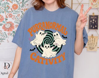 Purranormal Cattivity PNG, Funny Ghost Cat Halloween Graphic, Spooky Cute Kitty Design, Retro Cat Lover Art, Instant Download