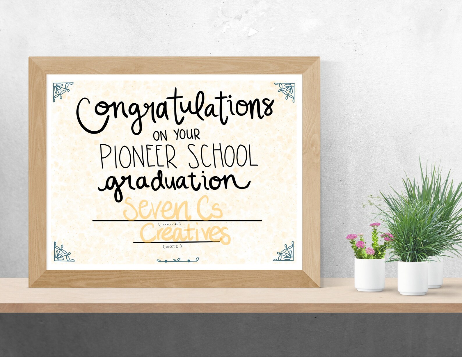 Yellow Pioneer School Graduation Certificate Etsy