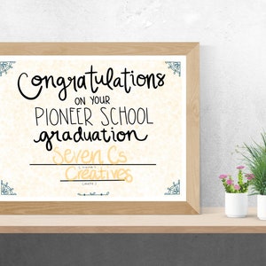 Yellow Pioneer School Graduation Certificate DIGITAL DOWNLOAD
