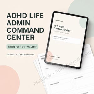 Planificador/Organizador PDF rellenable para el Centro de Control y Administración de la Vida de las Personas con TDAH (A4/Carta de EE. UU.)