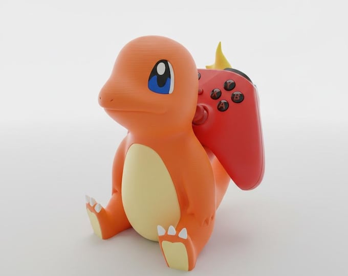 Featured listing image: Charmander Controller Holder | Pokémon Inspired Gaming Controller Stand | 3D Printed Gamer Desk Accessory | Gaming Gift