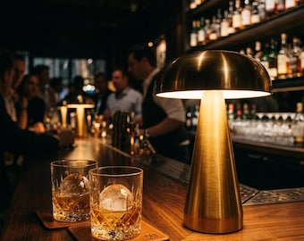 Lámpara de mesa minimalista con forma de hongo, luz de escritorio recargable inalámbrica, iluminación ambiental moderna de metal, lámpara de mesita de noche