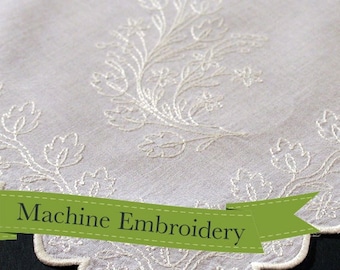 1826 Floral Sprigged Apron or Handkerchief- RR104 - Historical Machine Embroidery Design