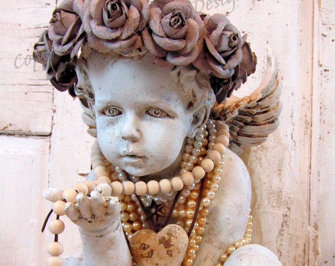 Cherub Statue With Rose Crown Embellished With Beaded Garland Etsy