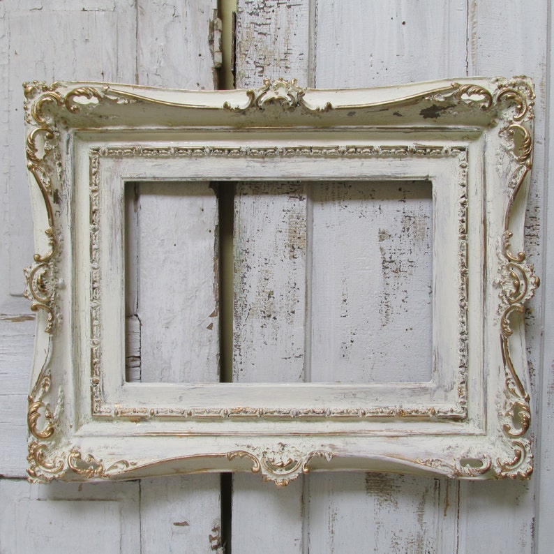 Large ivory ornate frame hand painted wood distressed shabby Etsy