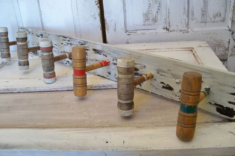 Reclaimed Croquet mallet wood coat rack wall decor shabby Etsy