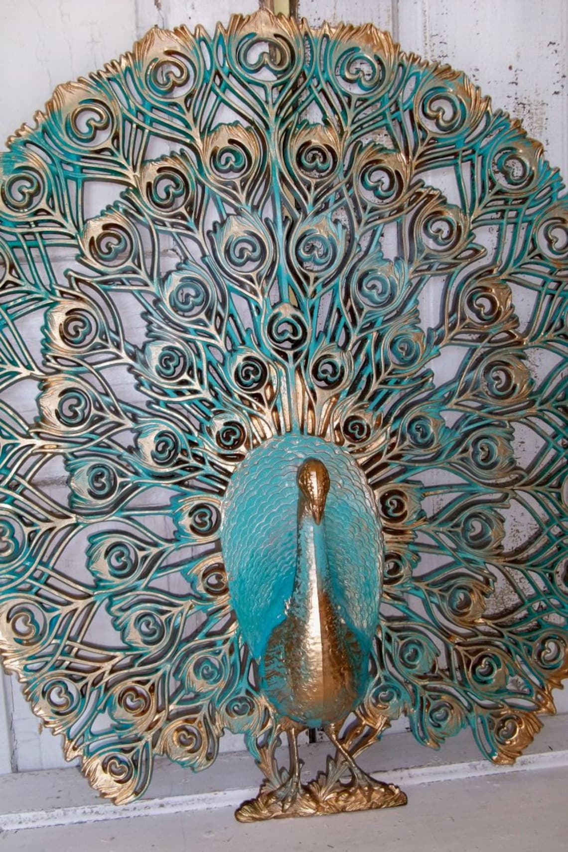 Large peacock vintage crested burwood wall decor wall hanging Etsy