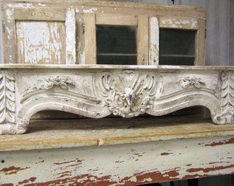 Large white linen distressed cornice shelf with roses and Ram embellishments, shabby cottage shelving for walls or table anita spero design