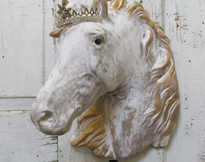 Crowned Horse Head Wall Mount Sculpture Large Cement French Etsy