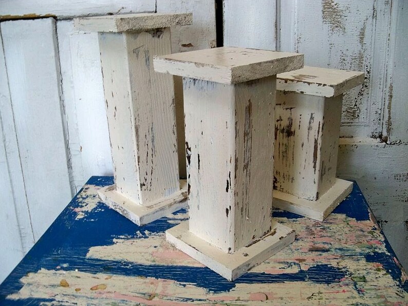Handmade wooden candle holders large chunky white distressed Etsy