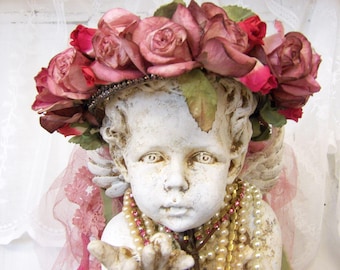 40er Jahre Engel Statue mit rosa rose Krone Anita Spero Design