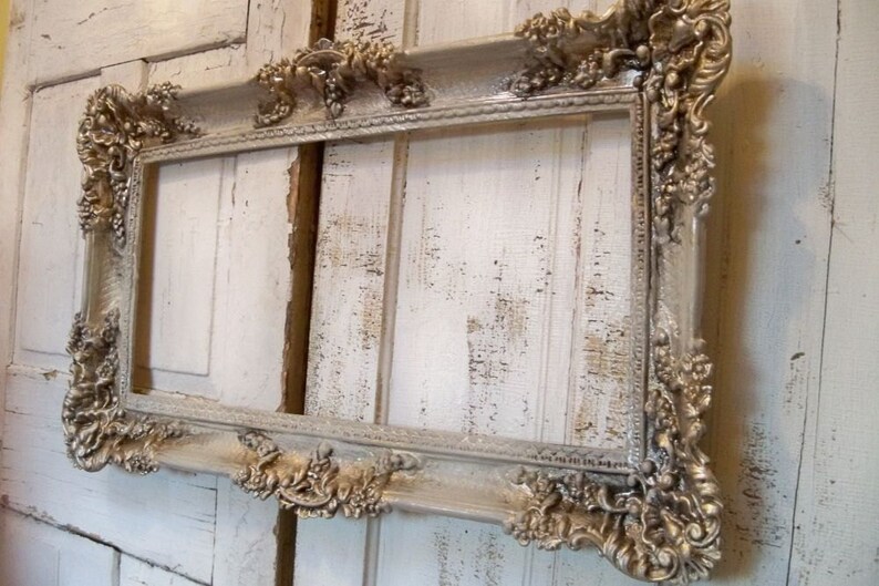 Large vintage frame ornate hand painted white putty gray Etsy