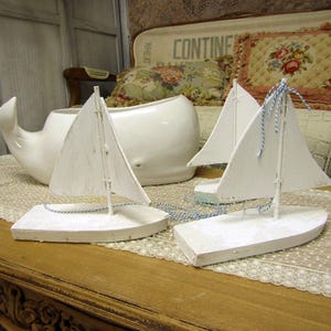 Handmade wood white sailboats, coastal nautical boat wood sail decorative home decor, beach summer weddings, kid&#39;s rooms Anita Spero design