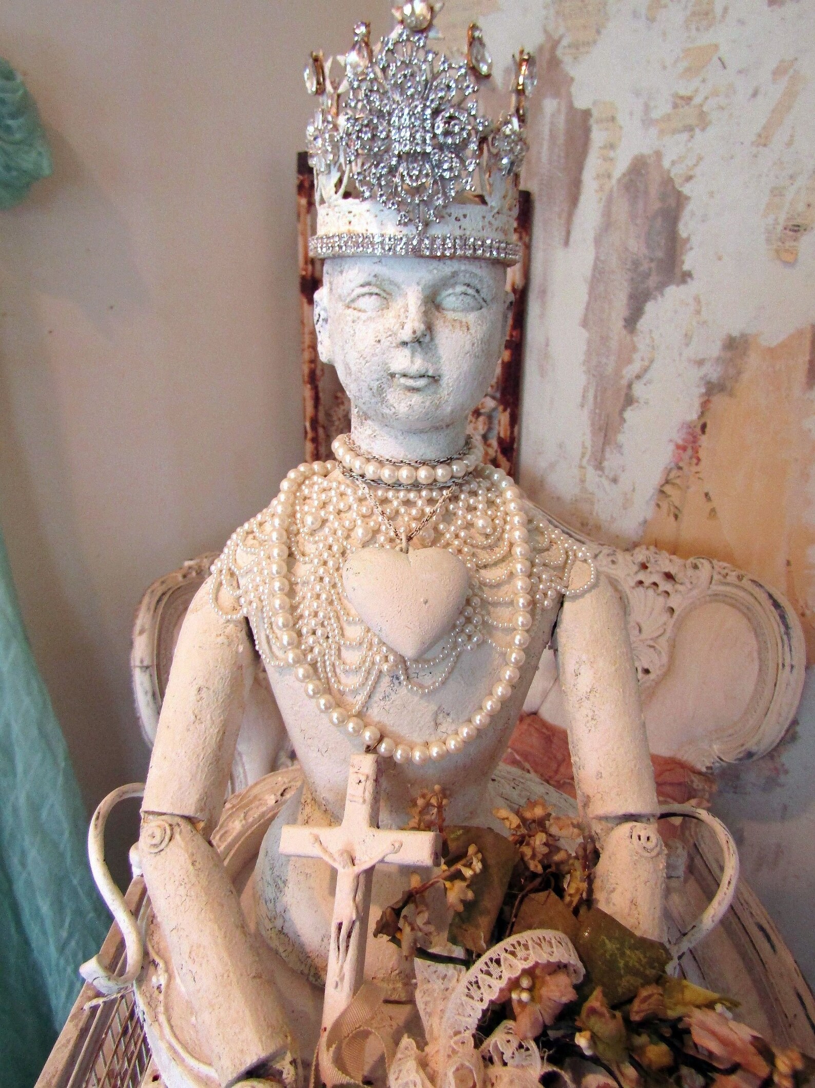 French Santos Large Cage Doll Statue Handmade All White Etsy