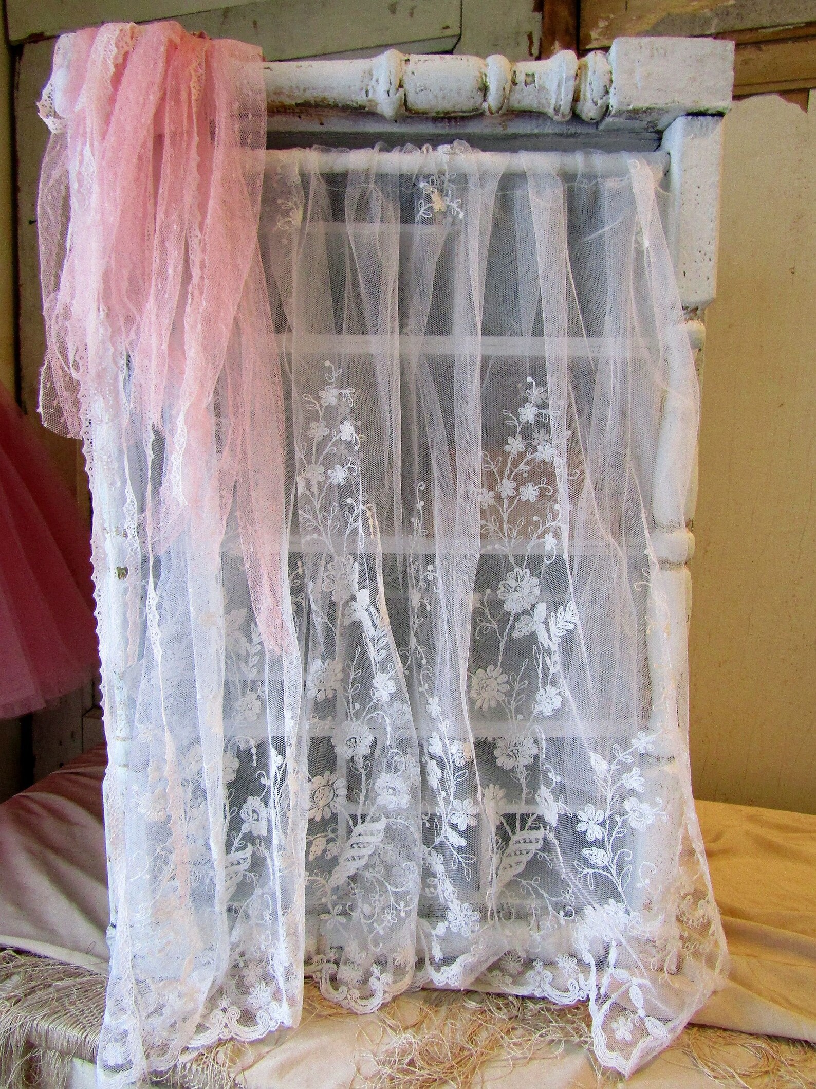 Distressed White Wood and Lace Organizer Cubby Ornate Large Etsy