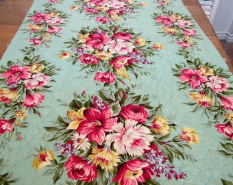 Cottage floral tablecloth runner, colorful versatile rare fabrics antique/ vintage roses and floral bed scarf or throw anita spero design